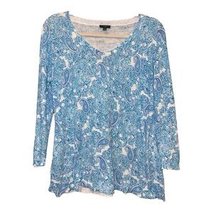 Talbots Petite Blue Paisley 100% Cotton Top – Size LP F7